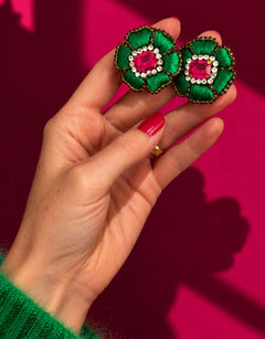 Pre-order – available November 30 – Emerald Fuchsia Flower Earrings — 1
