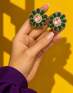 Pre-order – available November 30 – Green Pink Flower Earrings — 1
