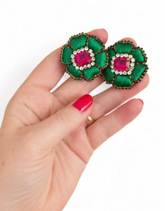 Pre-order – available November 30 – Emerald Fuchsia Flower Earrings — 4