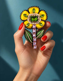 Pre-order – available November 30 – Yellow Emerald Sunflower Brooch — 1