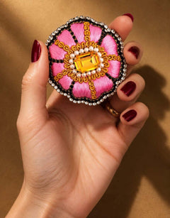 Pre-order – available November 30 – Pink Amber Rosette Brooch — 1