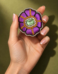 Pre-order – available November 30 – Purple Green Rosette Brooch — 1