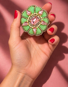 Pre-order – available November 30 – Mint Pink Rosette Brooch — 1
