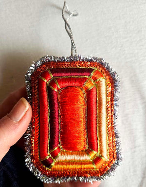 Embroidered Christmas Ornament – Light Blue and Silver — 1
