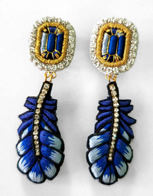 Blue Feather Clip-On Earrings — 1