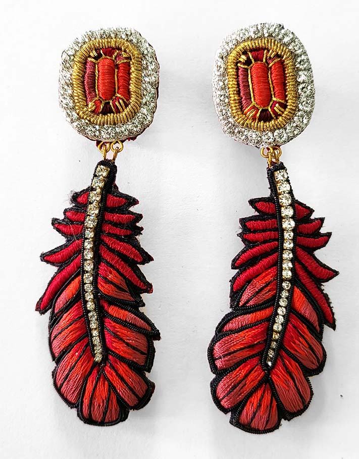 Boucle d'oreille Plume rouge