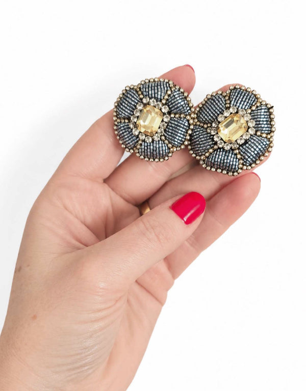 Pre-order – available November 30 – Anthracite Champagne Flower Earrings — 5