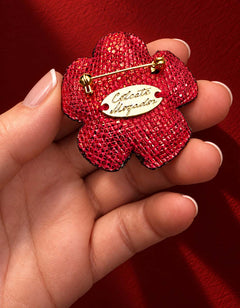 Petite broche fleur fuchsia et rouge — Lucy in the sky — vue de dos.