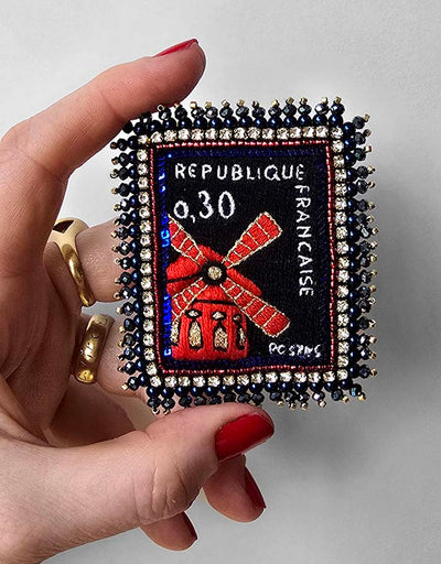 Moulin Rouge stamp" brooch