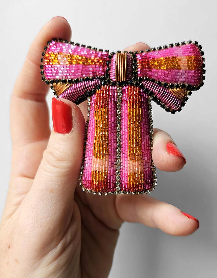 Broche "Un joli nœud Rose & Orange"