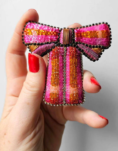 "A pretty Pink & Orange bow" brooch
