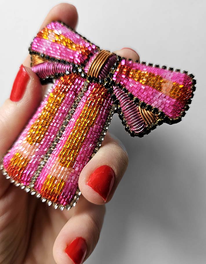 Broche "Un joli nœud Rose & Orange"