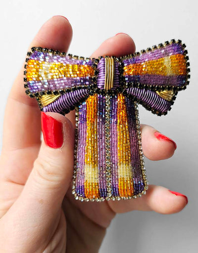 "A pretty Yellow & Purple bow " brooch