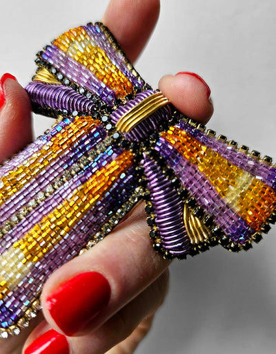 "A pretty Yellow & Purple bow " brooch