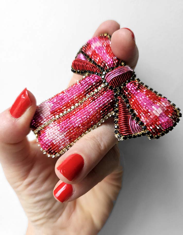 Broche "Un joli nœud Rose & Rouge"