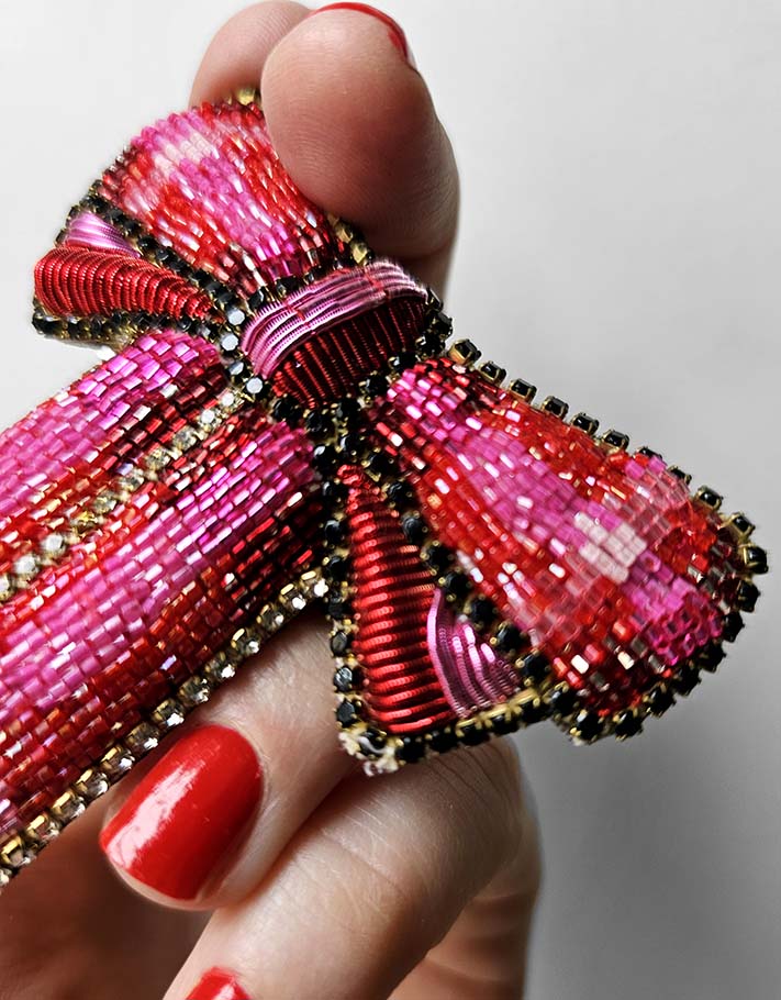 Broche "Un joli nœud Rose & Rouge"