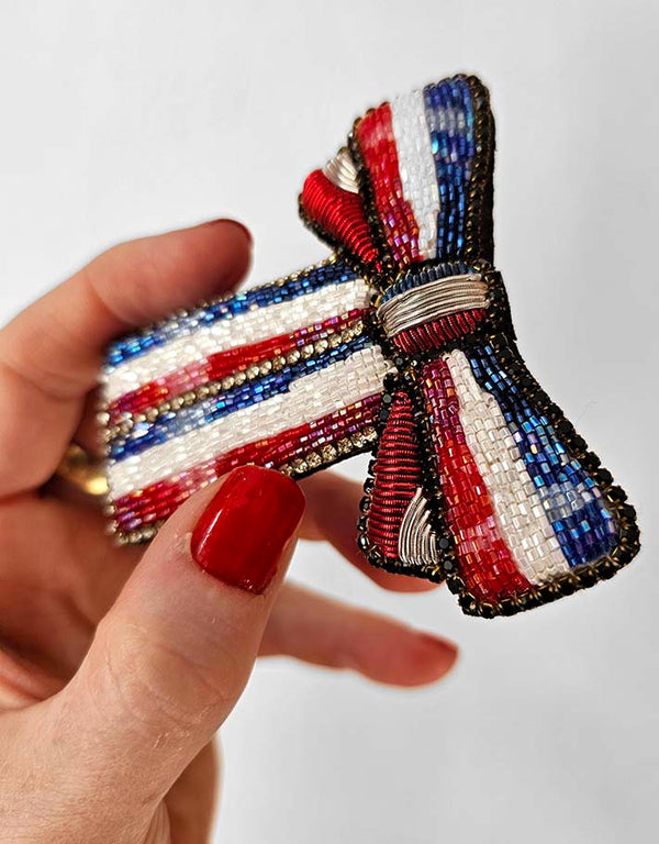 A pretty Blue &amp; Red bow &quot;brooch&quot;