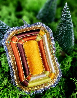 Embroidered Christmas Ornament – Gold and Amber — 1