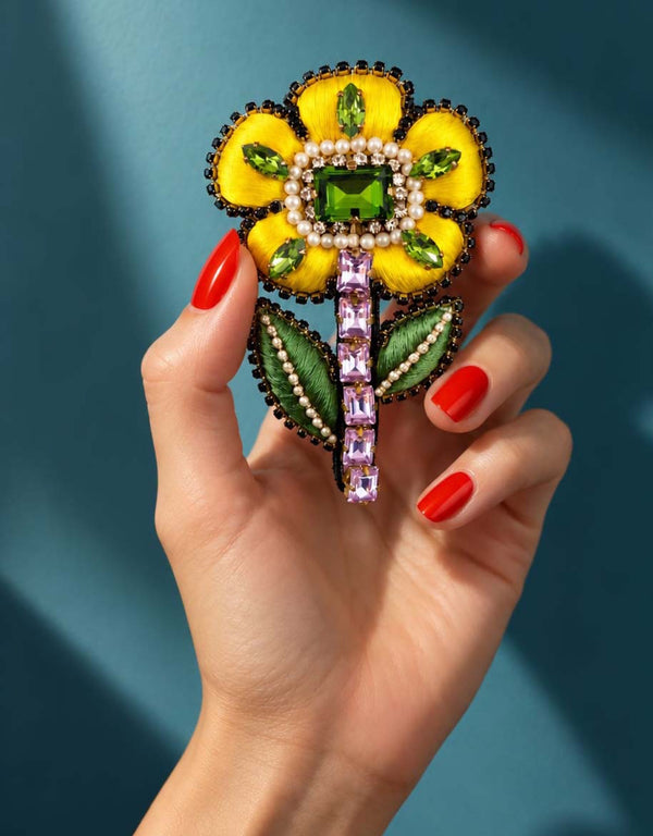 Pre-order – available November 30 – Yellow Emerald Sunflower Brooch — 1