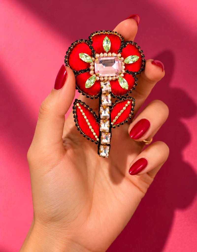 Pre-order – available November 30 – Red Green Flower Brooch