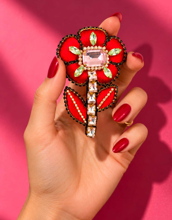 Pre-order – available November 30 – Red Green Flower Brooch — 1
