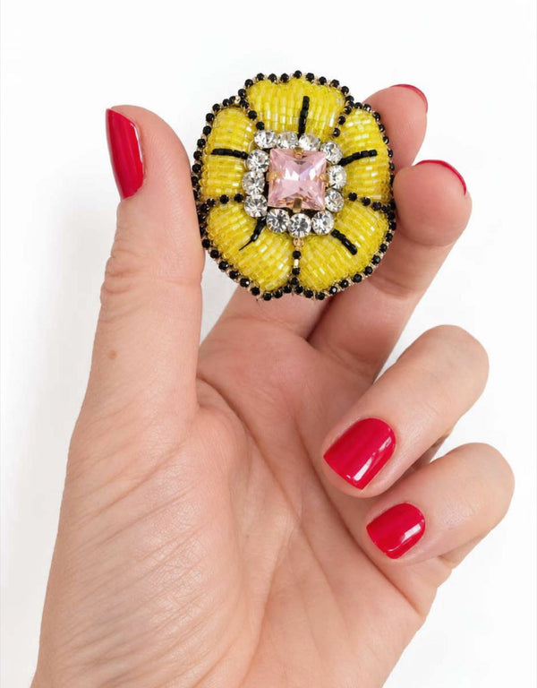 Pre-order – available November 30 – Yellow Pink Rosette Brooch — 1