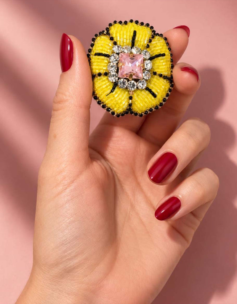 Pre-order – available November 30 – Yellow Pink Rosette Brooch