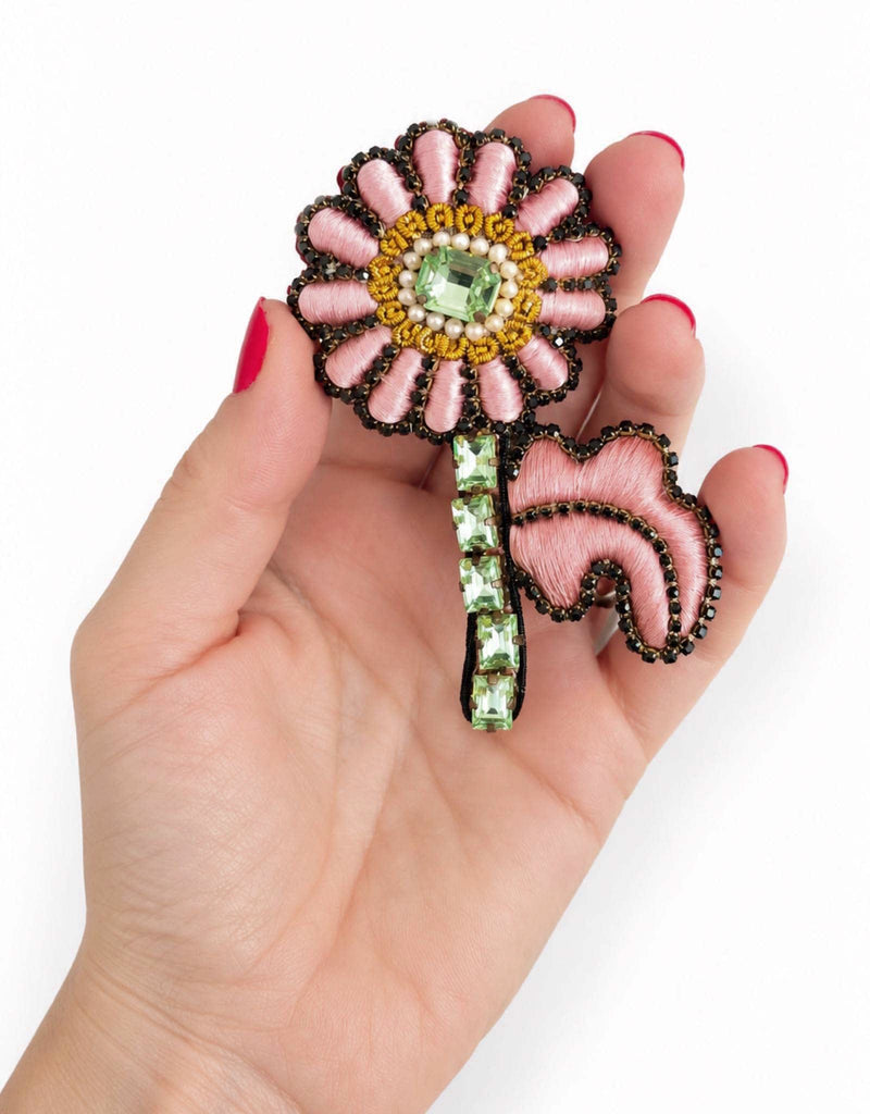 Pré-commande – disponible le 30 novembre – Broche fleur Rose et Verte