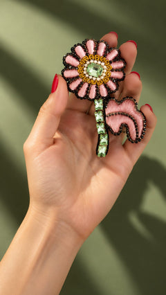 Pre-order – available November 30 – Pink Green Flower Brooch — 1