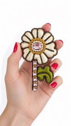 Pre-order – available November 30 – Ivory Pink Daisy Brooch — 1