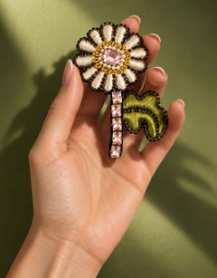 Pre-order – available November 30 – Ivory Pink Daisy Brooch — 1
