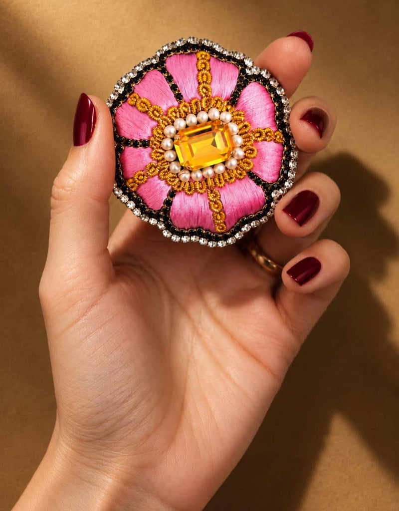 Pre-order – available November 30 – Pink Amber Rosette Brooch