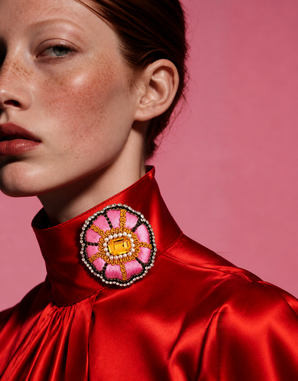 Pre-order – available November 30 – Pink Amber Rosette Brooch — 2