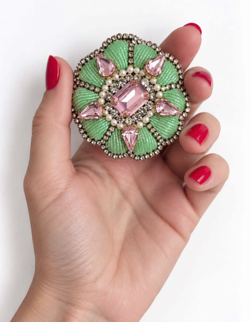 Pré-commande – disponible le 30 novembre – Broche rosette Menthe et Rose