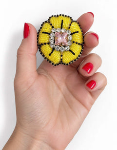 Pre-order – available November 30 – Yellow Flower with Pink Center Brooch — 1
