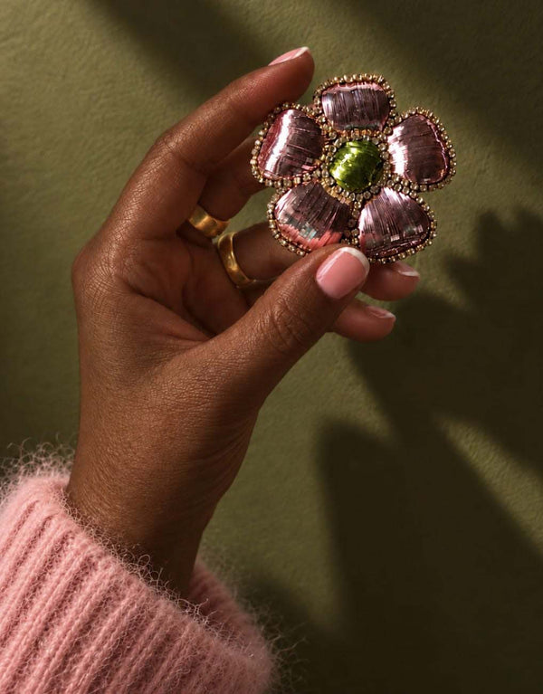 Broche fleur rose poudré et vert — Lucy in the sky — 1