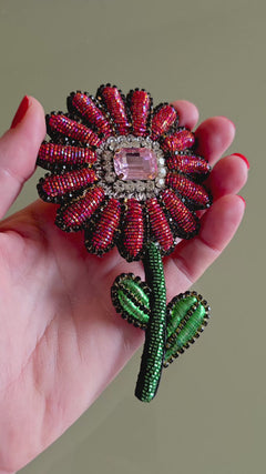 Pre-order – available November 30 – Large Raspberry Daisy Brooch — 3
