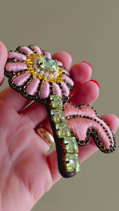 Pre-order – available November 30 – Pink Green Flower Brooch — 3
