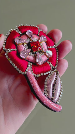 Pre-order – available November 30 – Raspberry Pink Stylized Flower Brooch — 3