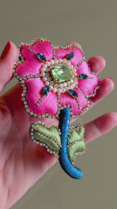 Pre-order – available November 30 – Large Fuchsia Emerald Flower Brooch — 3