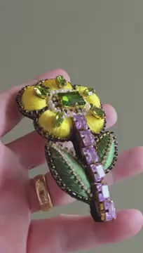 Pre-order – available November 30 – Yellow Flower Crystal Stem Brooch — 2