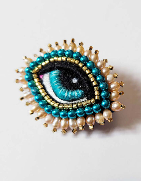 Mini Broche bleu turquoise avec perles d&#39;eau douce