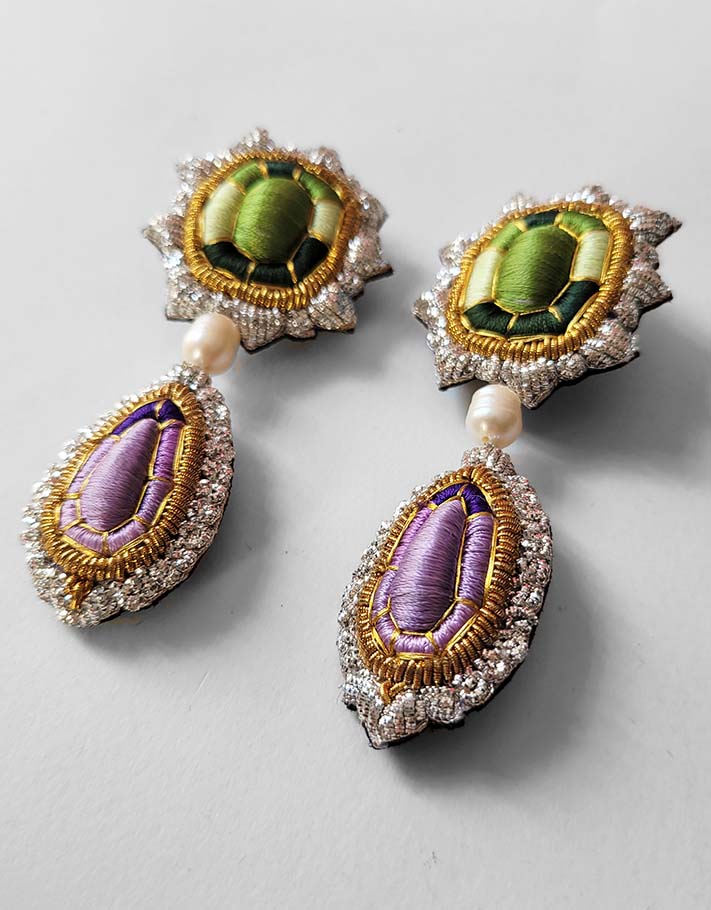 Earrings XL youkounkoun amethyst and peridot