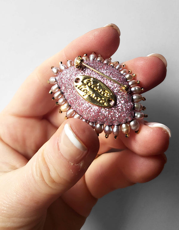 Mini Broche rose avec perles d&#39;eau douce