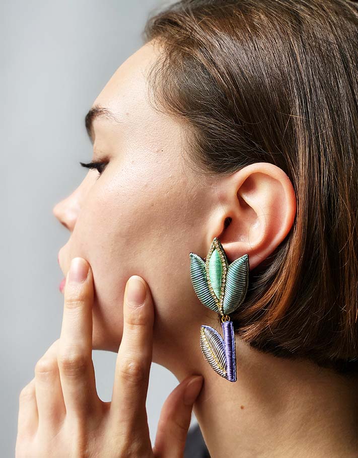 Green and purple earrings